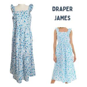 DRAPER JAMES White & Blue Paisley Floral Flutter Strap Dress -Women's L